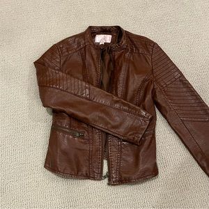 Brown faux leather moto jacket